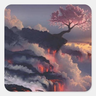 japan mountain square sticker