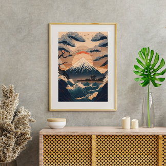 japan nature with Mount Fuji Poster