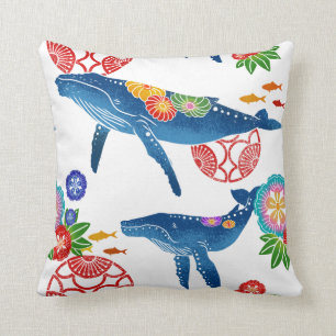 Japan Okianwan Bingata style whale pattern pillow