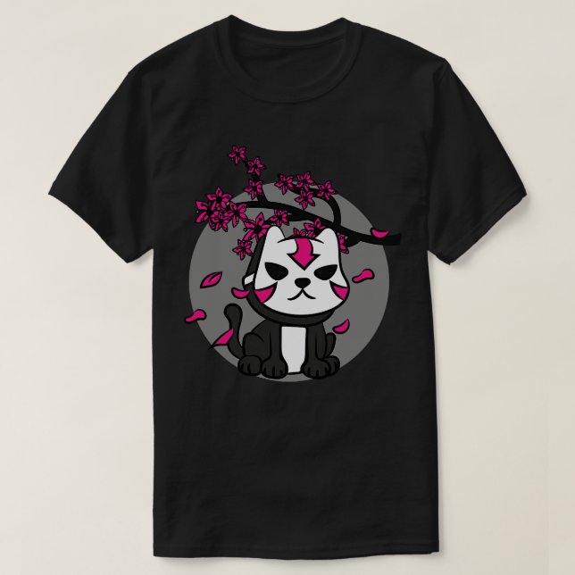 Japan Oni Mask Cat Cherry Blossom T-Shirt (Design Front)
