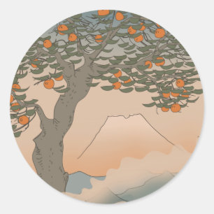 Japan Orange tree in the mist Giant Coffee Mug Classic Round Sticker