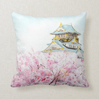 Japan Osaka castle and sakura throw pillow