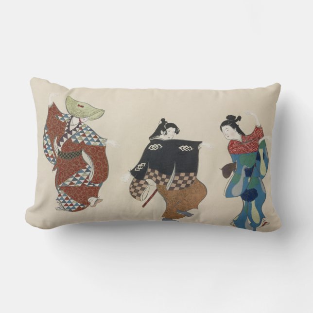 japan painting traditional vintage dancers kimono lumbar cushion (Front)