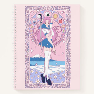 Japan Pink Anime Schoolgirl Art Nouveau Notebook