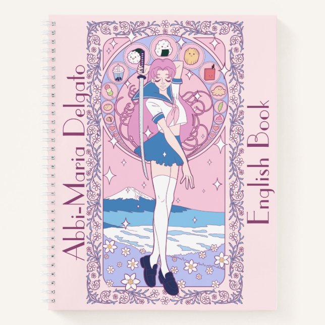 Japan Pink Anime Schoolgirl English School Notebook (Front)