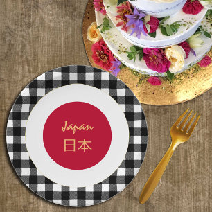 Japan Plate, buffalo plaid & Japanese Flag Paper Plate