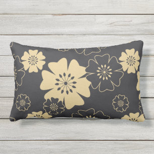 Japan. Reversible Yellow Floral Flowers. Lumbar Cushion