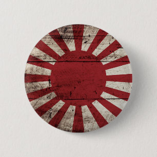 Japan Rising Sun Flag on Old Wood Grain 6 Cm Round Badge