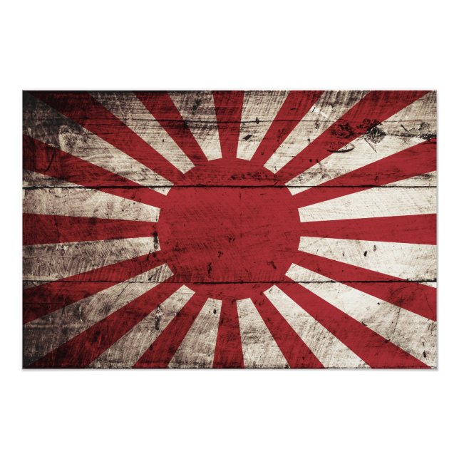 Japan Rising Sun Flag on Old Wood Grain Photo Print (Front)