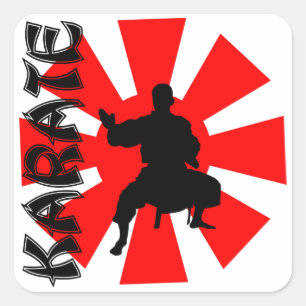 Japan Rising Sun Karate Stance Silhouette Square Sticker