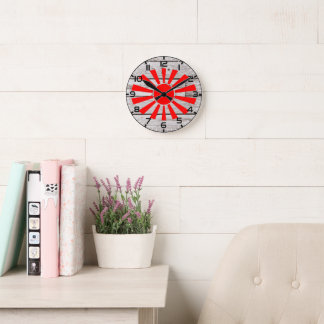 Japan Rising Sun Vintage Wood Grain Decor Wall Round Clock