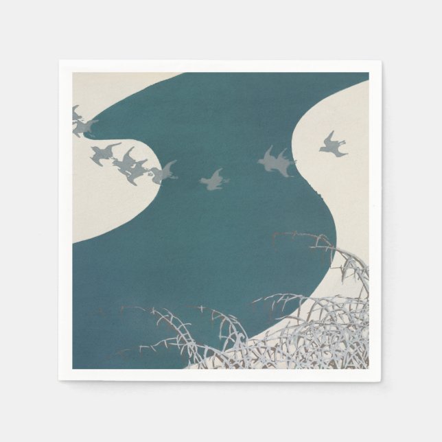 japan river landscape traditional vintage birds na napkin (Front)