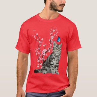Japan Sakura Cherry Blossom Cat Japanese  T-Shirt