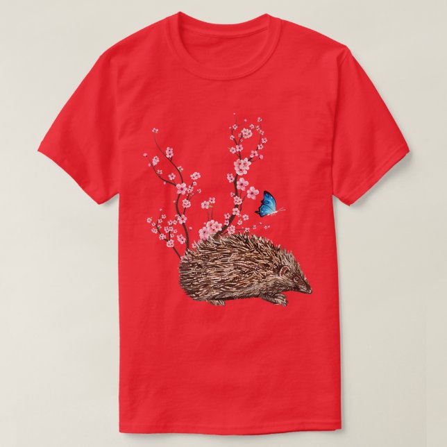 Japan Sakura Cherry Blossom Hedgehog Japanese  T-Shirt (Design Front)