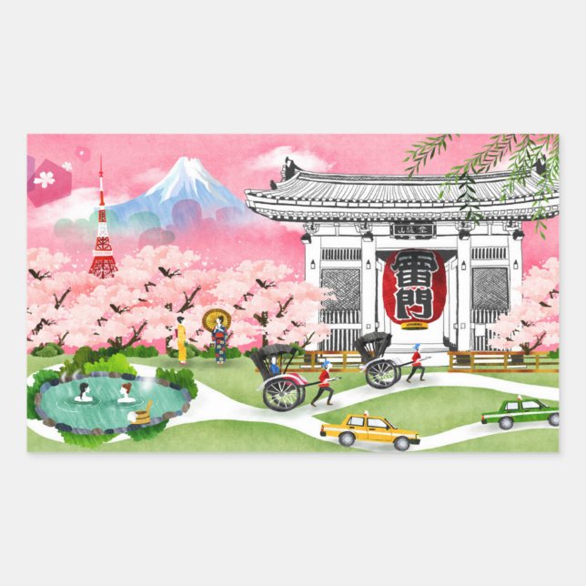 Japan Scene Rectangular Sticker (Front)