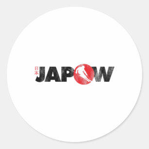Japan Ski Shirt Japow Powder Skiing Japanese Flag Classic Round Sticker