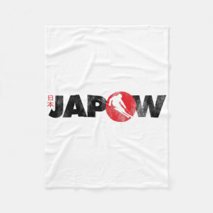 Japan Ski Shirt Japow Powder Skiing Japanese Flag Fleece Blanket