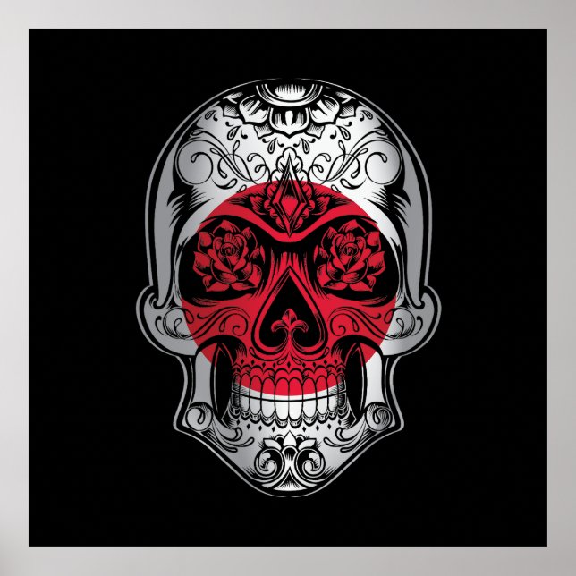 Japan  Skull And Roses Flag Poster (Front)