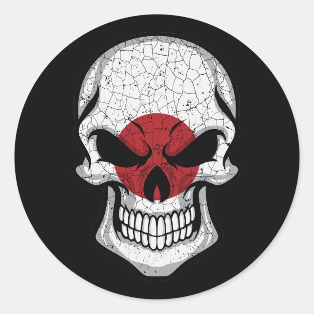 Japan Smiling Skull Flag Classic Round Sticker (Front)