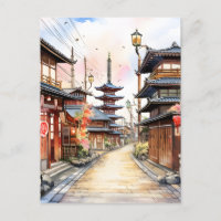 Japan street cosy spring watercolor