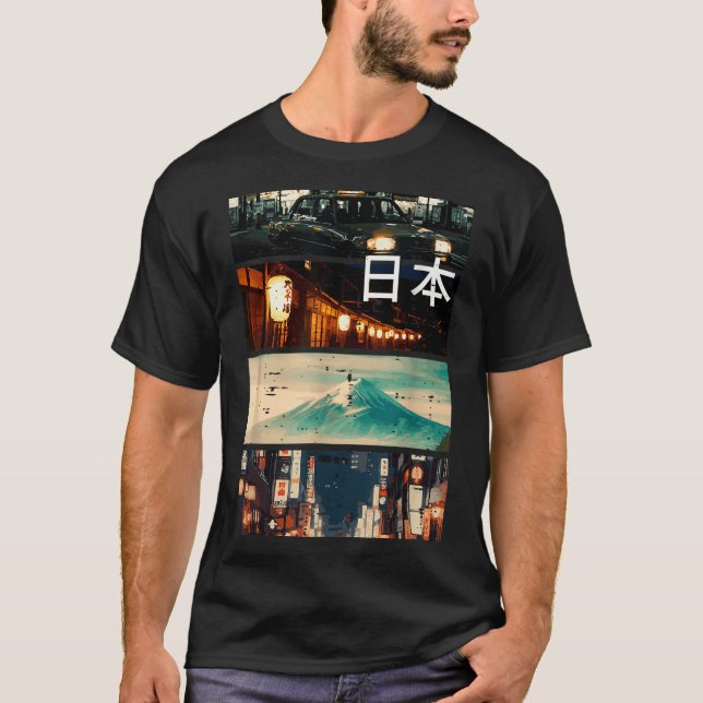 Japan Street Mountain Collage Nihon Japanese Men W T-Shirt (Front)