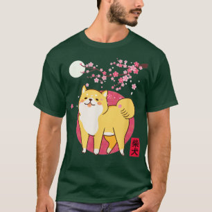 Japan Style Cherry Blossom Moon Kanji Akita Shiba  T-Shirt