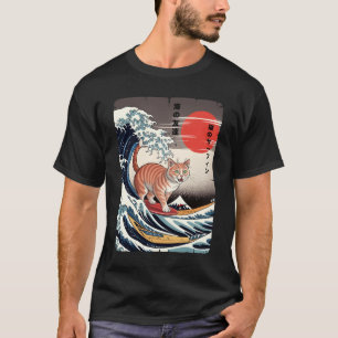 Japan Surfing Cat Kawaii Anime Great Wave Surfing T-Shirt