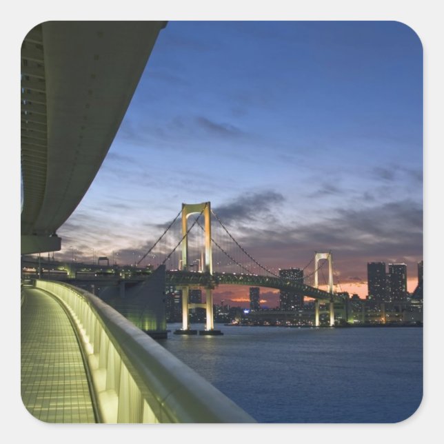 Japan. Tokyo. Rainbow Bridge in Tokyo Bay. Square Sticker (Front)