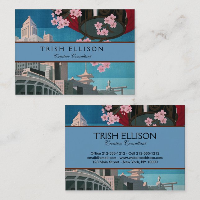 Japan Tokyo Vintage Japanese Travel Poster Business Card (Front/Back)