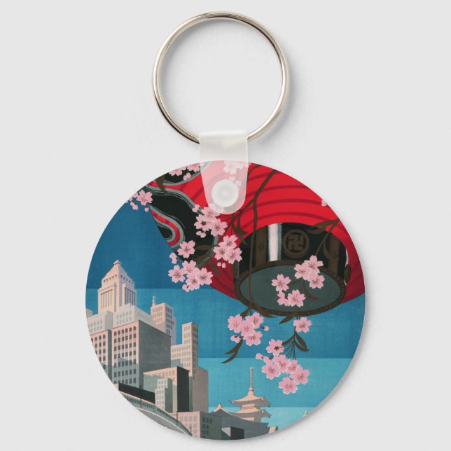 Japan Tokyo Vintage Japanese Travel Poster Key Ring (Front)