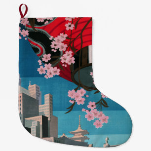Japan Tokyo Vintage Japanese Travel Poster Large Christmas Stocking