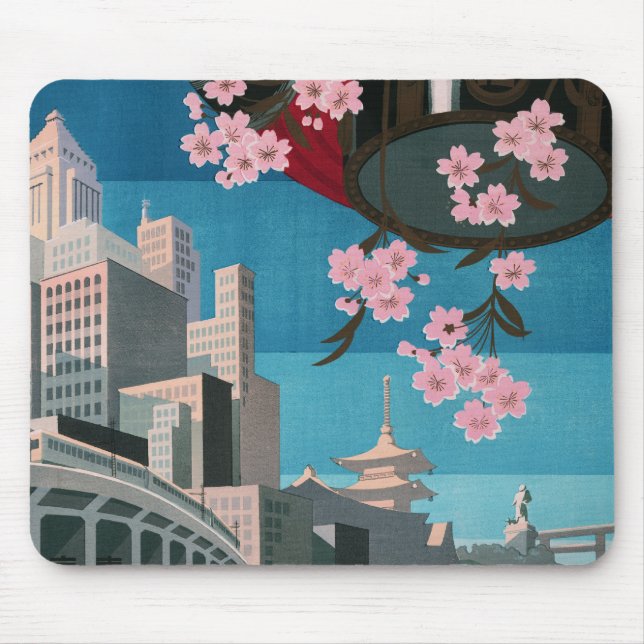 Japan Tokyo Vintage Japanese Travel Poster Mouse Pad (Front)