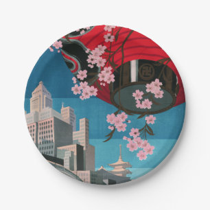 Japan Tokyo Vintage Japanese Travel Poster Paper Plate