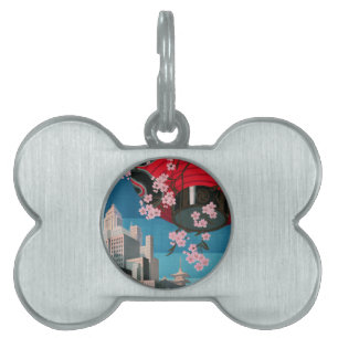Japan Tokyo Vintage Japanese Travel Poster Pet ID Tag