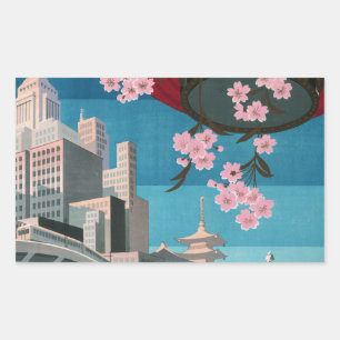 Japan Tokyo Vintage Japanese Travel Poster Rectangular Sticker