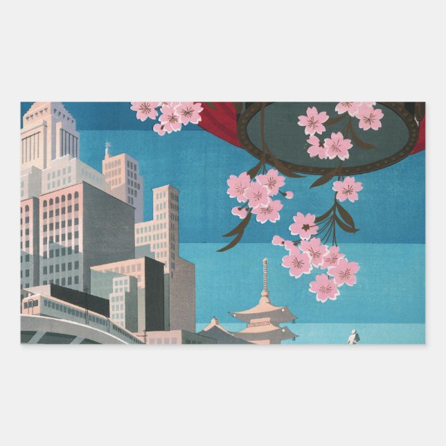 Japan Tokyo Vintage Japanese Travel Poster Rectangular Sticker (Front)