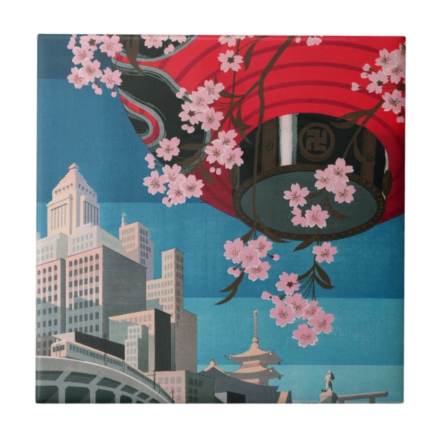 Japan Tokyo Vintage Japanese Travel Poster Tile (Front)