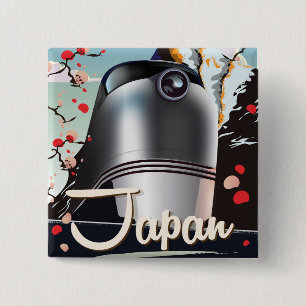 Japan Train vintage travel poster. 15 Cm Square Badge