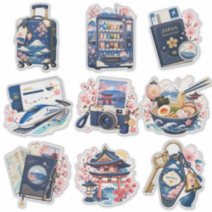 Japan Travel Icons Kawaii Vinyl Sticker Set