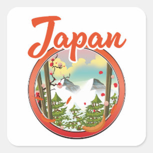 Japan travel logo square sticker