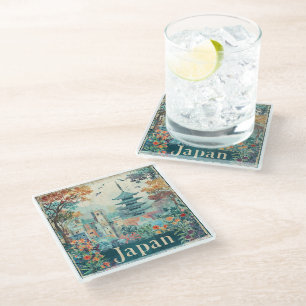Japan travel poster glass coaster