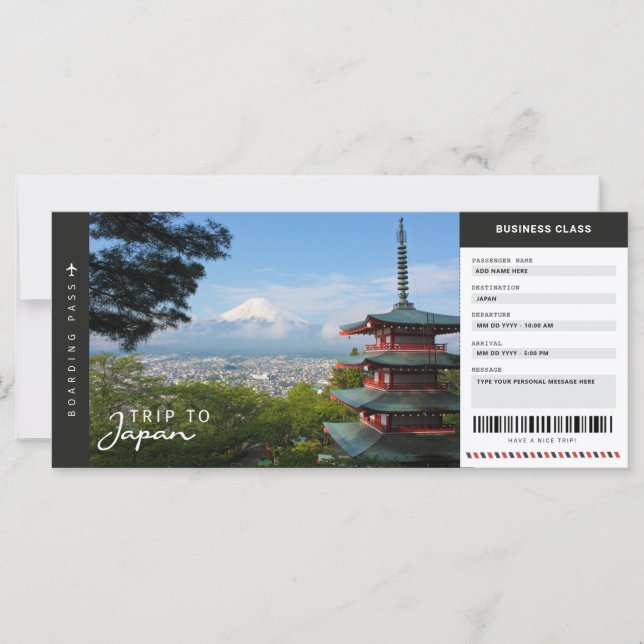 Japan Trip Boarding Pass Travel Vacation Ticket (Front)