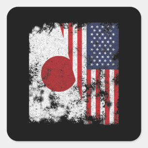 Japan USA Flag - Half American Square Sticker