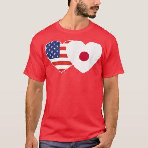 Japan USA Flag Twin Heart T Shirt for Japanese Ame