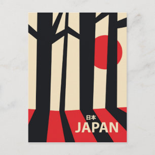 Japan vintage forest travel poster. postcard