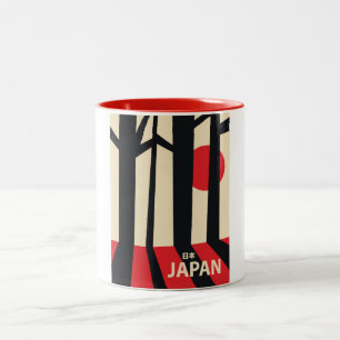 Japan vintage forest travel poster. Two-Tone coffee mug