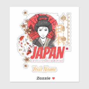 Japan Vintage Geisha with Flag Koi and Lotus Souve