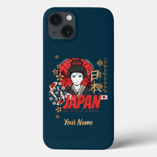 Japan Vintage Geisha with Flag Koi and Lotus Souve iPhone 13 Case
