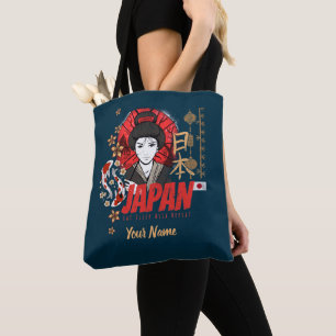 Japan Vintage Geisha with Flag Koi and Lotus Souve Tote Bag