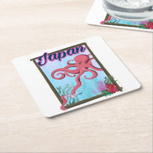 Japan vintage style travel poster square paper coaster